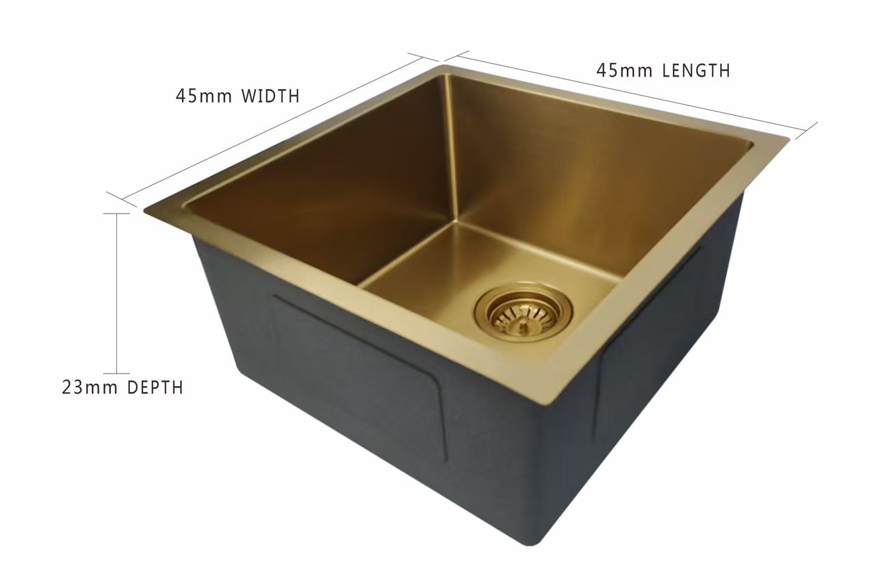 (Gold) 450x450x230mm Gold PVD Kitchen Sink Single Bowl Top/Undermount