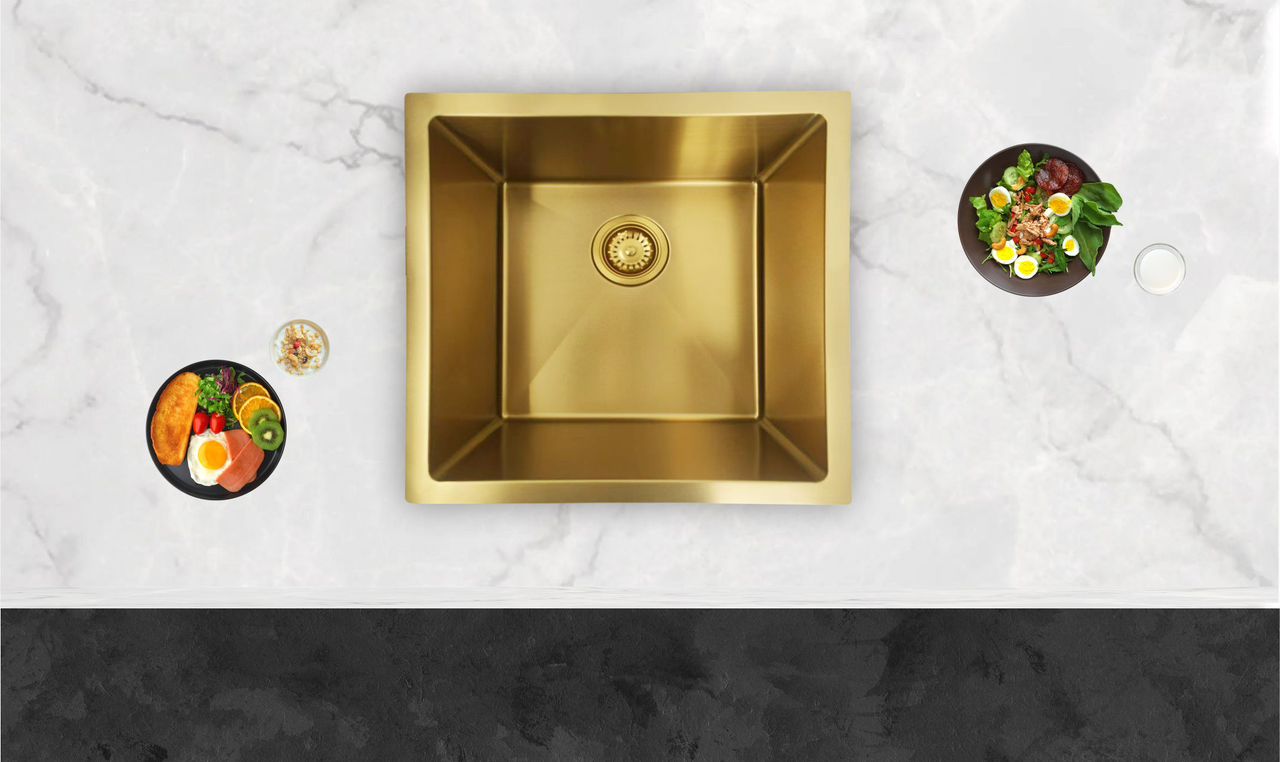 (Gold) 450x450x230mm Gold PVD Kitchen Sink Single Bowl Top/Undermount