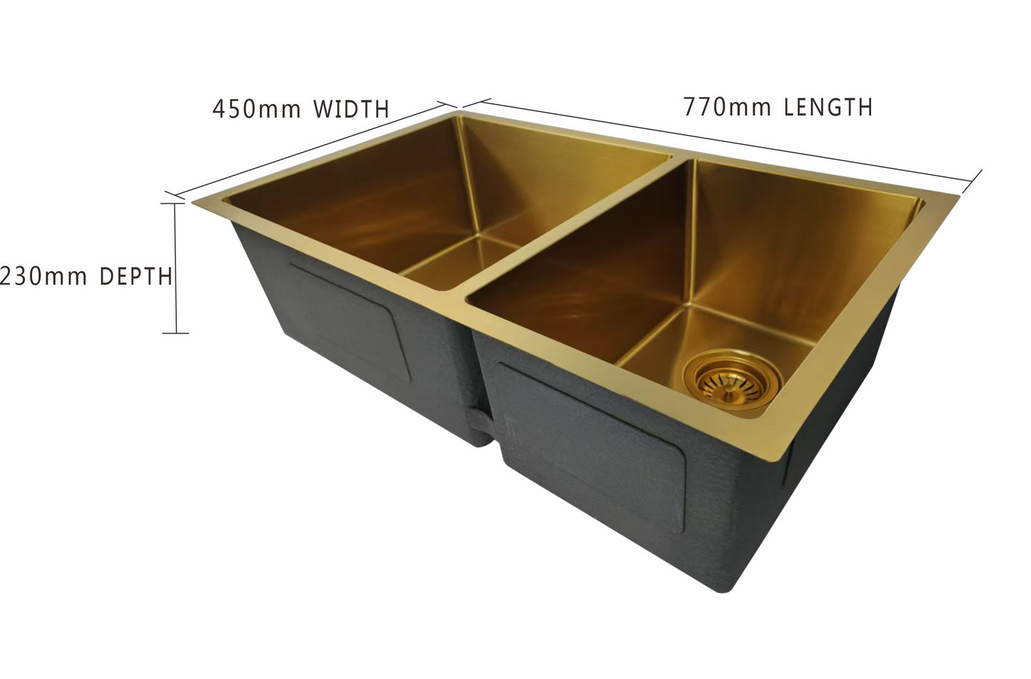 Gold) 770x450x230mm Gold PVD 1.2mm Handmade Top/Undermount Double Bowls Kitchen Sink