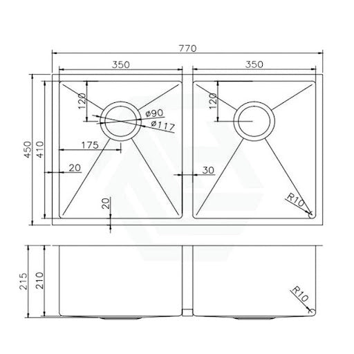 (Stainless steel) 770x450x230mm PVD 1.2mm Handmade Top/Undermount Double Bowls Kitchen Sink