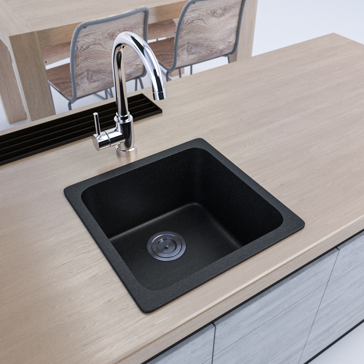 422x422x203mm Black Granite Quartz Stone Kitchen/Laundry Sink Single Bowl Top/Under Mount